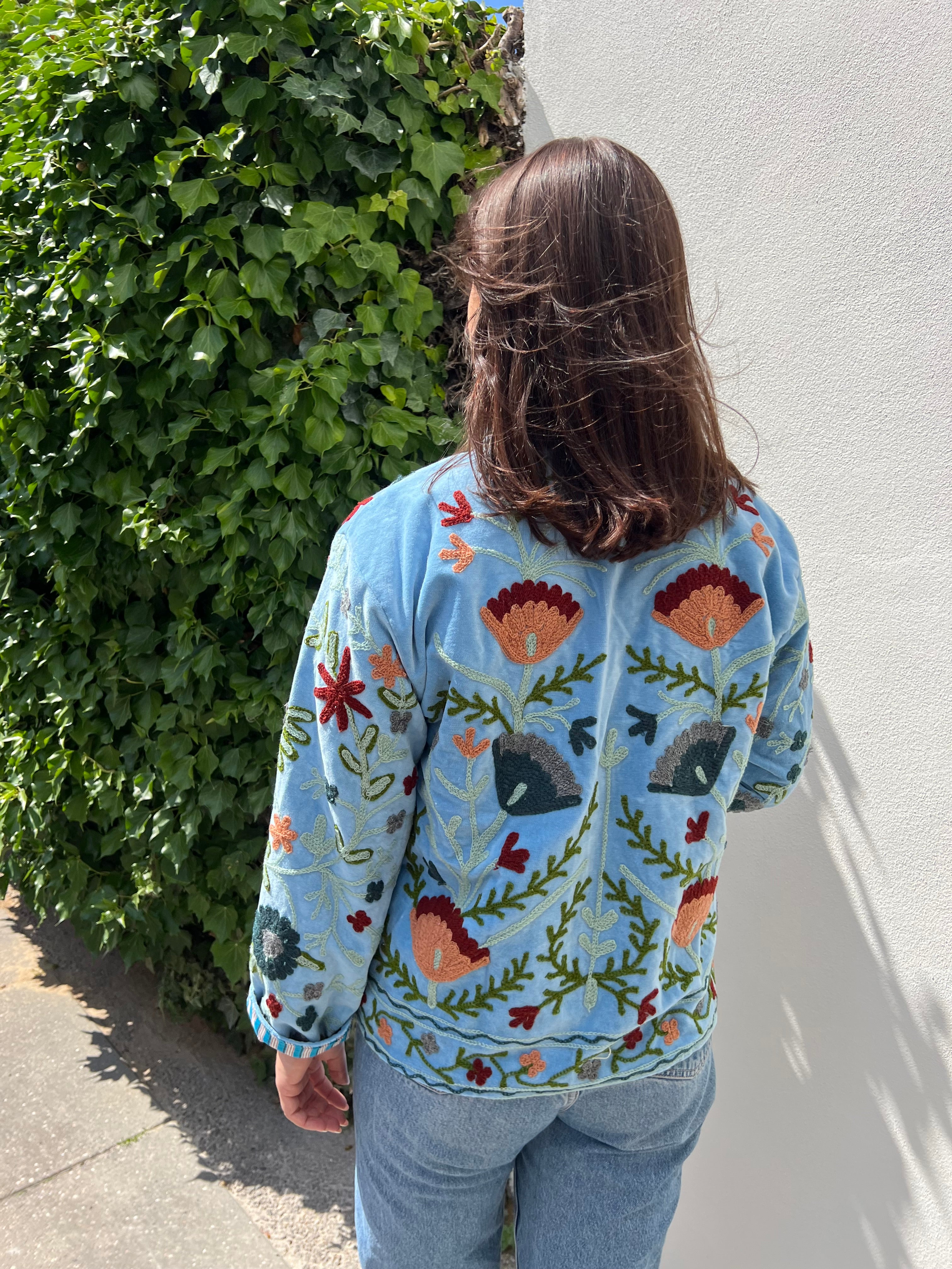 AGATE - VELOUR JAKKE - LYSEBLÅ