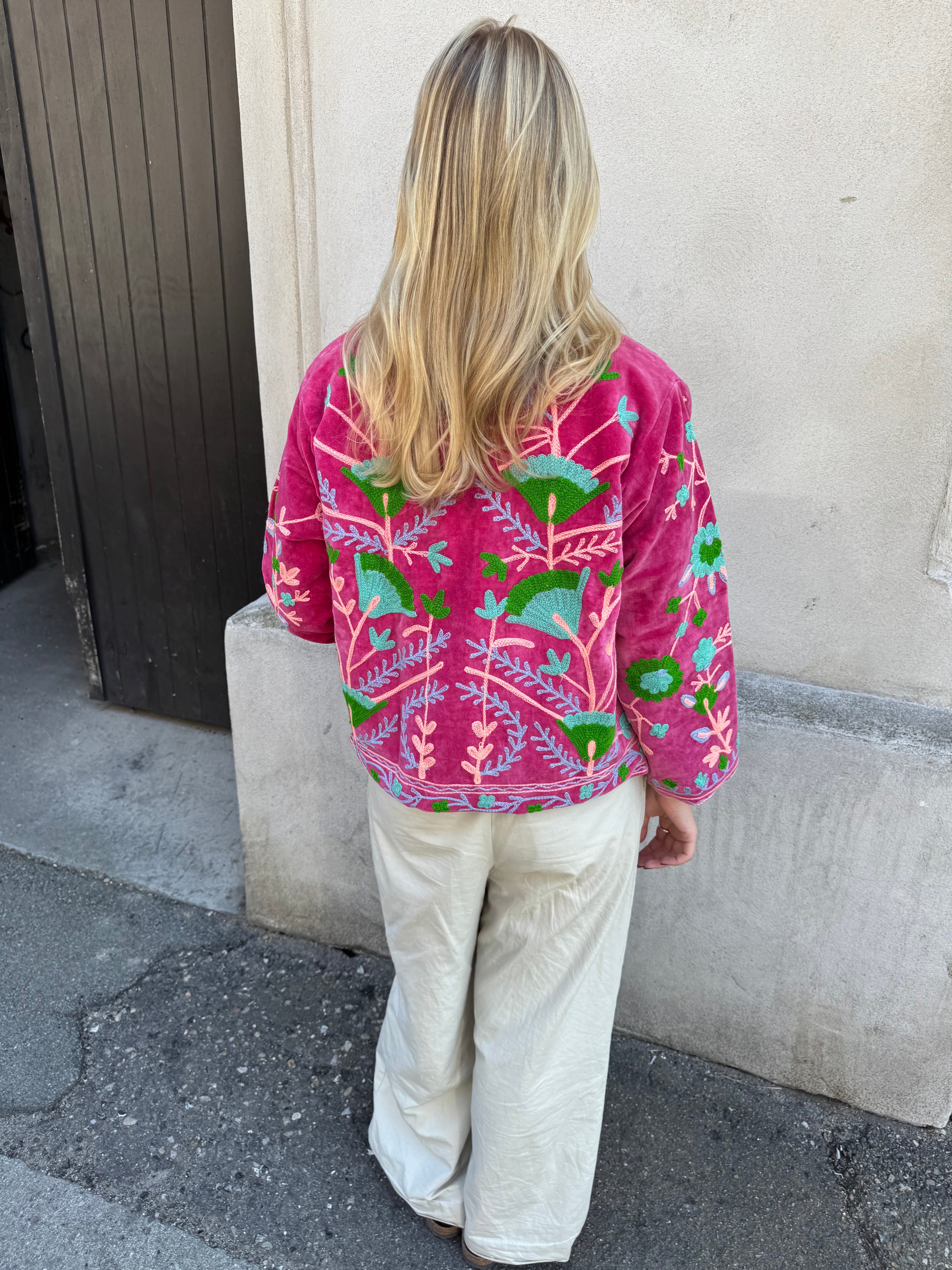 AGATE - VELOUR JAKKE - PINK MED GRØN