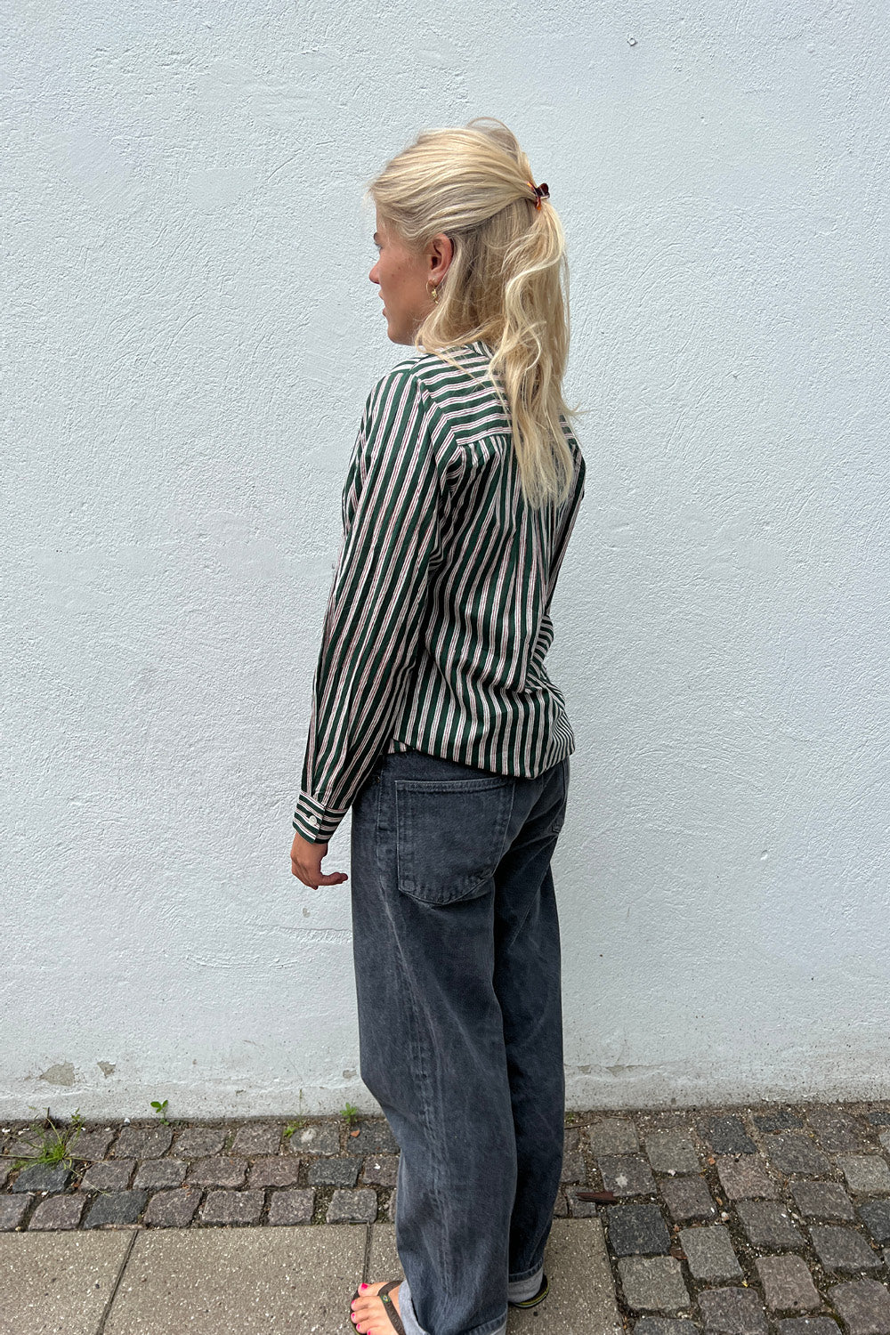 BELLA - BOMULD - SKJORTE - GRØN STRIPE